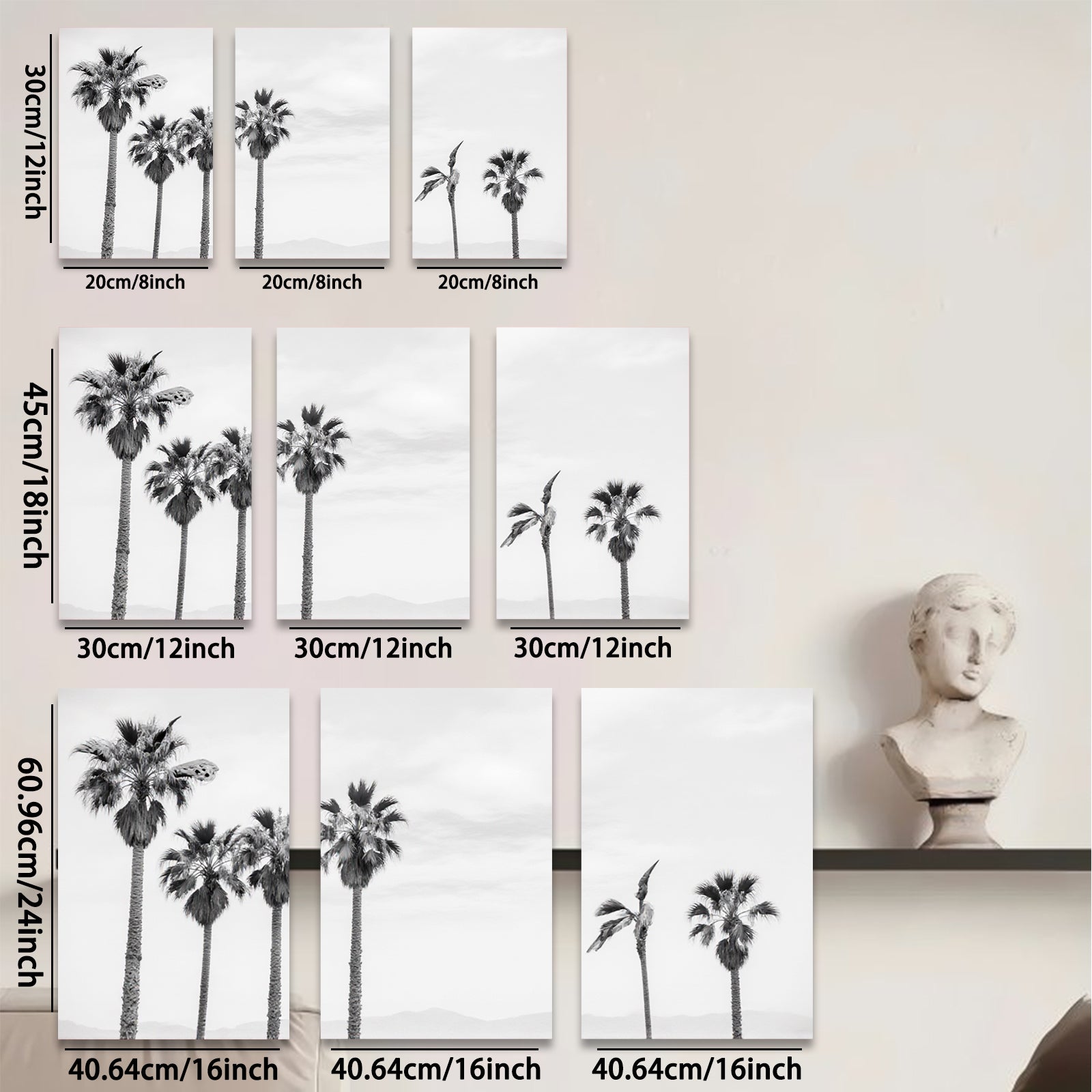 2D flat 1pc Coastal Palm Trees Serenity Beach Wall Art Decor for Living Room Bedroom Modern Farmhouse Gallery Wrapped Canvas Prints Teal Blue