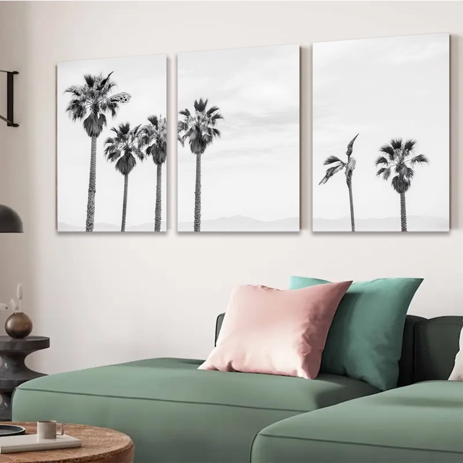 2D flat 1pc Coastal Palm Trees Serenity Beach Wall Art Decor for Living Room Bedroom Modern Farmhouse Gallery Wrapped Canvas Prints Teal Blue