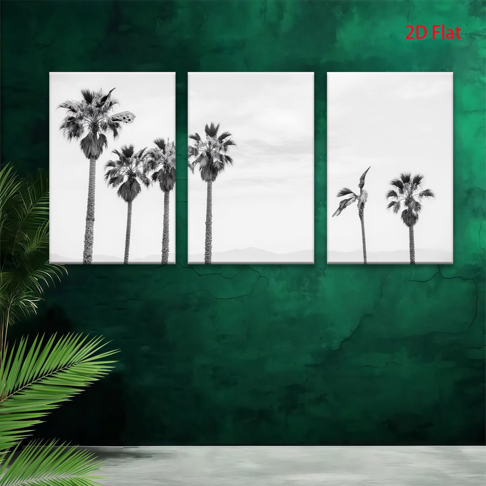 2D flat 1pc Coastal Palm Trees Serenity Beach Wall Art Decor for Living Room Bedroom Modern Farmhouse Gallery Wrapped Canvas Prints Teal Blue