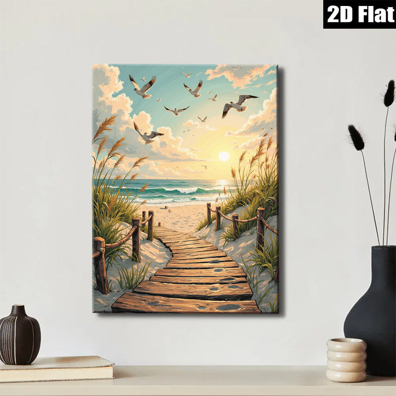 2D flat 1pc Coastal Pathway Beach Scene Canvas Wall Art for Living Room Bedroom Home Decor Modern Farmhouse Rustic Chic Gallery Wrapped