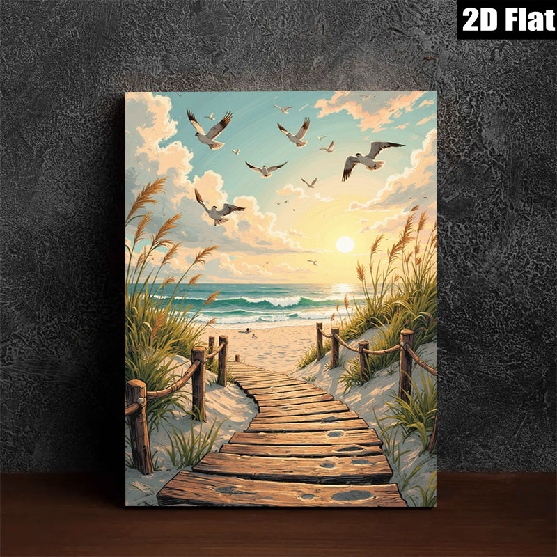 2D flat 1pc Coastal Pathway Beach Scene Canvas Wall Art for Living Room Bedroom Home Decor Modern Farmhouse Rustic Chic Gallery Wrapped