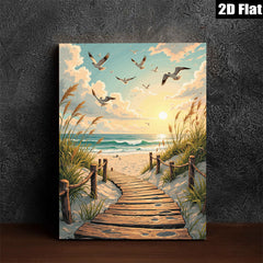 2D flat 1pc Coastal Pathway Beach Scene Canvas Wall Art for Living Room Bedroom Home Decor Modern Farmhouse Rustic Chic Gallery Wrapped