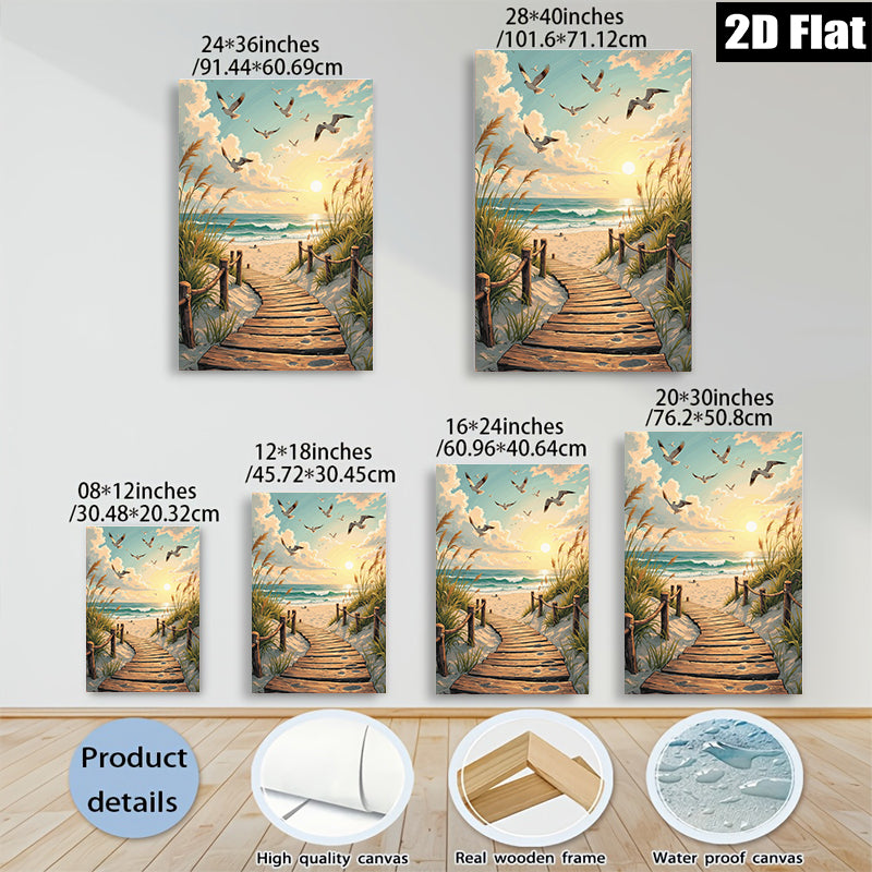 2D flat 1pc Coastal Pathway Beach Scene Canvas Wall Art for Living Room Bedroom Home Decor Modern Farmhouse Rustic Chic Gallery Wrapped