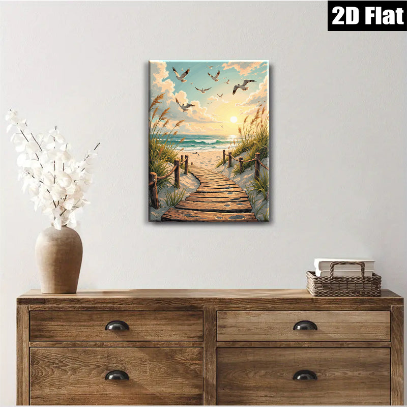 2D flat 1pc Coastal Pathway Beach Scene Canvas Wall Art for Living Room Bedroom Home Decor Modern Farmhouse Rustic Chic Gallery Wrapped