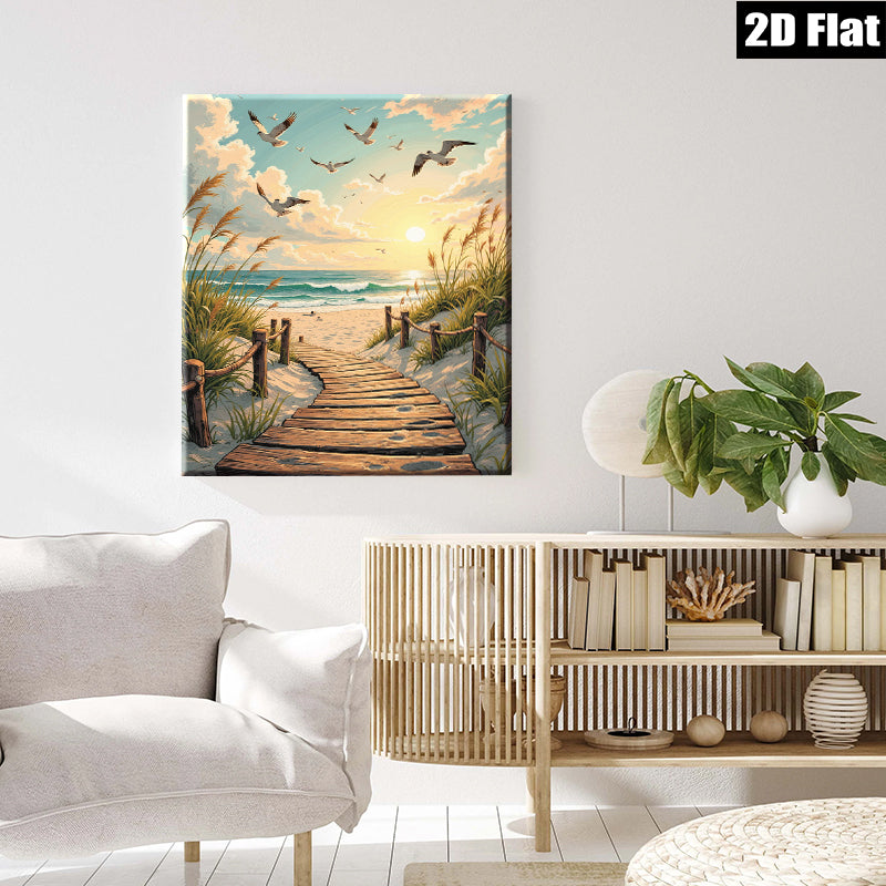 2D flat 1pc Coastal Pathway Beach Scene Canvas Wall Art for Living Room Bedroom Home Decor Modern Farmhouse Rustic Chic Gallery Wrapped