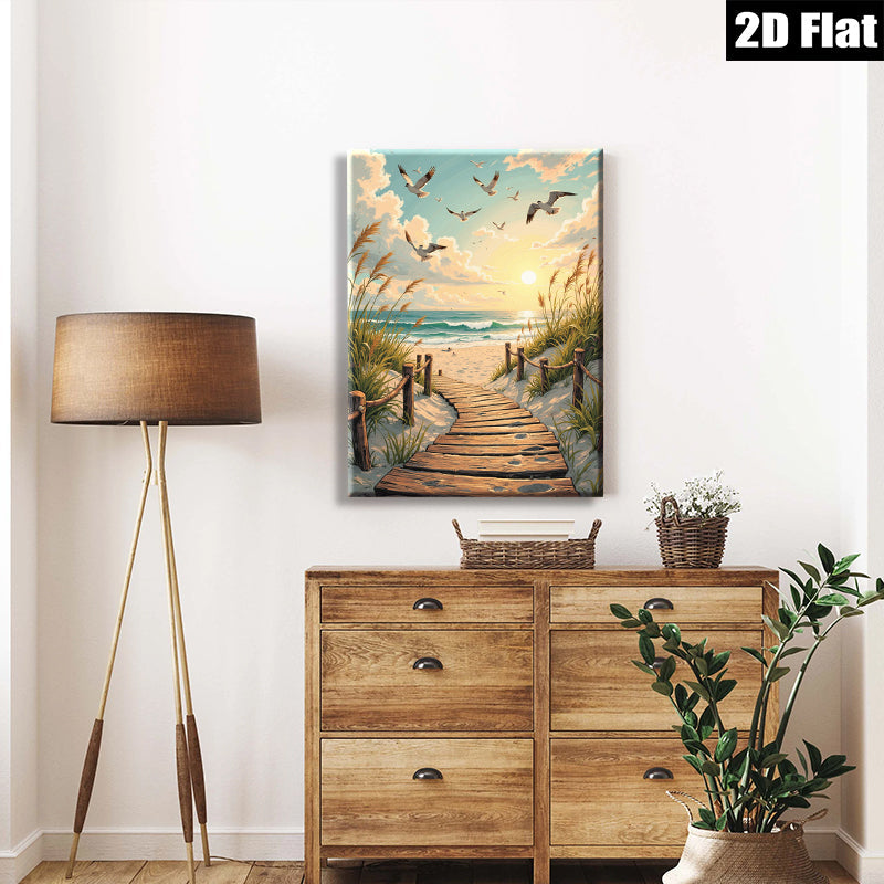 2D flat 1pc Coastal Pathway Beach Scene Canvas Wall Art for Living Room Bedroom Home Decor Modern Farmhouse Rustic Chic Gallery Wrapped