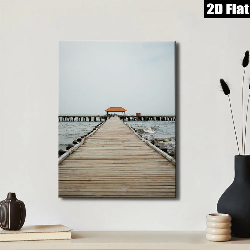 2D flat 1pc Coastal Pier View Ocean Tranquility Beach House Wall Decor Living Room Bedroom Art Modern Farmhouse Gallery Wrapped Canvas Prints
