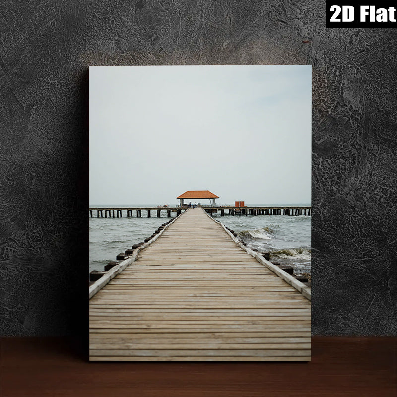 2D flat 1pc Coastal Pier View Ocean Tranquility Beach House Wall Decor Living Room Bedroom Art Modern Farmhouse Gallery Wrapped Canvas Prints
