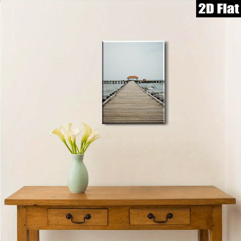 2D flat 1pc Coastal Pier View Ocean Tranquility Beach House Wall Decor Living Room Bedroom Art Modern Farmhouse Gallery Wrapped Canvas Prints