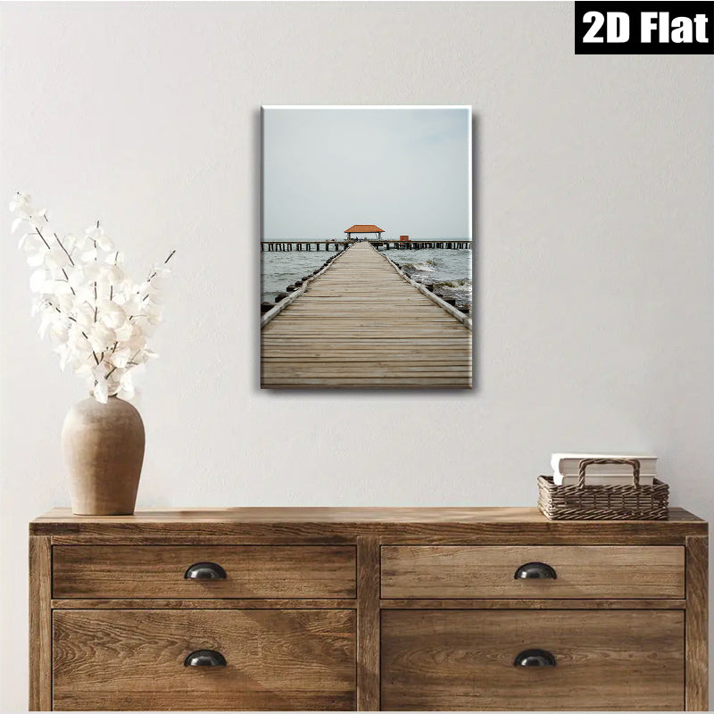 2D flat 1pc Coastal Pier View Ocean Tranquility Beach House Wall Decor Living Room Bedroom Art Modern Farmhouse Gallery Wrapped Canvas Prints