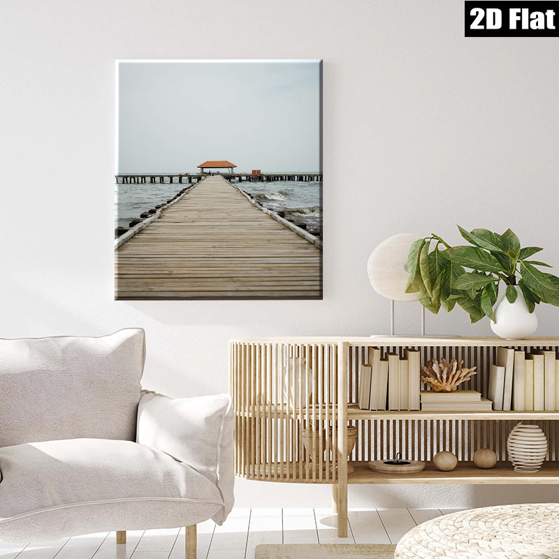 2D flat 1pc Coastal Pier View Ocean Tranquility Beach House Wall Decor Living Room Bedroom Art Modern Farmhouse Gallery Wrapped Canvas Prints