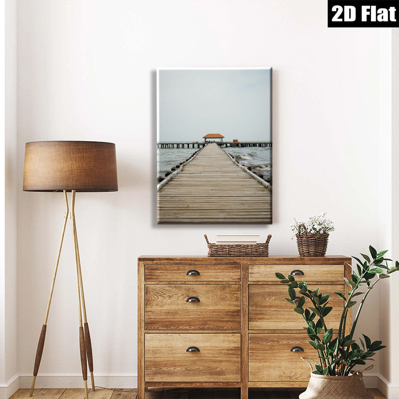 2D flat 1pc Coastal Pier View Ocean Tranquility Beach House Wall Decor Living Room Bedroom Art Modern Farmhouse Gallery Wrapped Canvas Prints