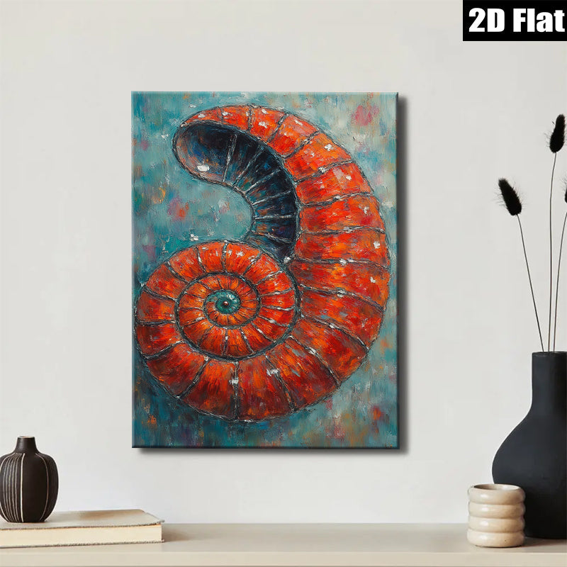 2D flat 1pc Coastal Red Spiral Shell Ocean Beach Wall Art Decor Living Room Bedroom Modern Farmhouse Gallery Wrapped Canvas Print