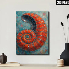 2D flat 1pc Coastal Red Spiral Shell Ocean Beach Wall Art Decor Living Room Bedroom Modern Farmhouse Gallery Wrapped Canvas Print