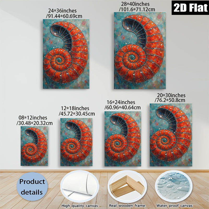 2D flat 1pc Coastal Red Spiral Shell Ocean Beach Wall Art Decor Living Room Bedroom Modern Farmhouse Gallery Wrapped Canvas Print