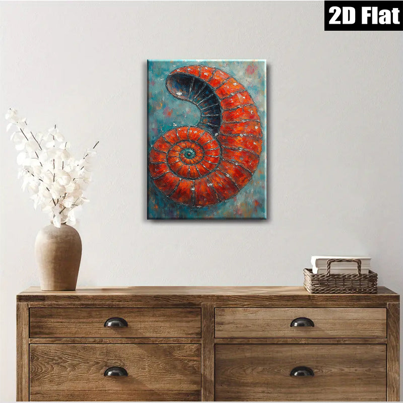 2D flat 1pc Coastal Red Spiral Shell Ocean Beach Wall Art Decor Living Room Bedroom Modern Farmhouse Gallery Wrapped Canvas Print