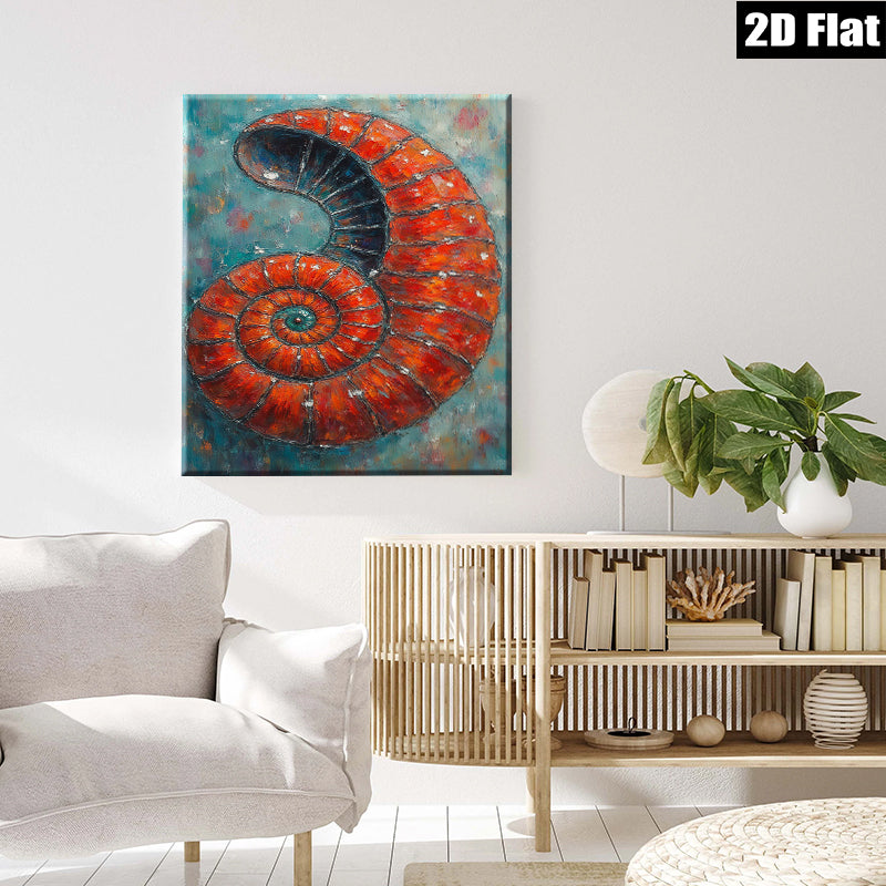 2D flat 1pc Coastal Red Spiral Shell Ocean Beach Wall Art Decor Living Room Bedroom Modern Farmhouse Gallery Wrapped Canvas Print
