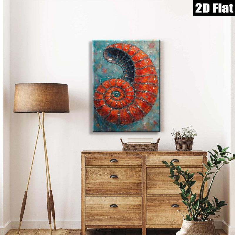 2D flat 1pc Coastal Red Spiral Shell Ocean Beach Wall Art Decor Living Room Bedroom Modern Farmhouse Gallery Wrapped Canvas Print