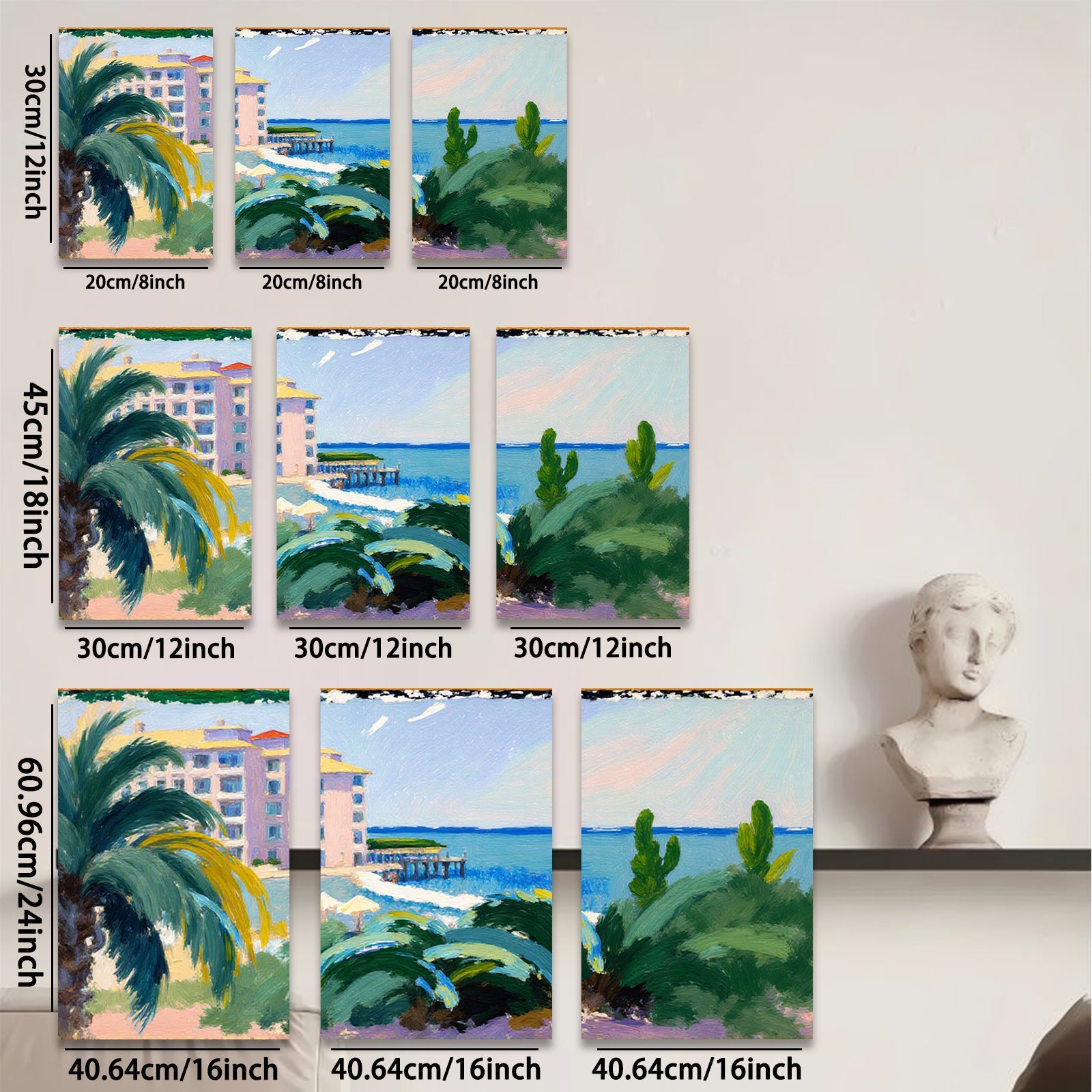 2D flat 1pc Coastal Resort View Palm Trees Beach Ocean Wall Art Living Room Bedroom Decor Modern Farmhouse Style Canvas Prints Chic Home Accent