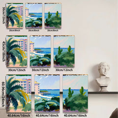 2D flat 1pc Coastal Resort View Palm Trees Beach Ocean Wall Art Living Room Bedroom Decor Modern Farmhouse Style Canvas Prints Chic Home Accent