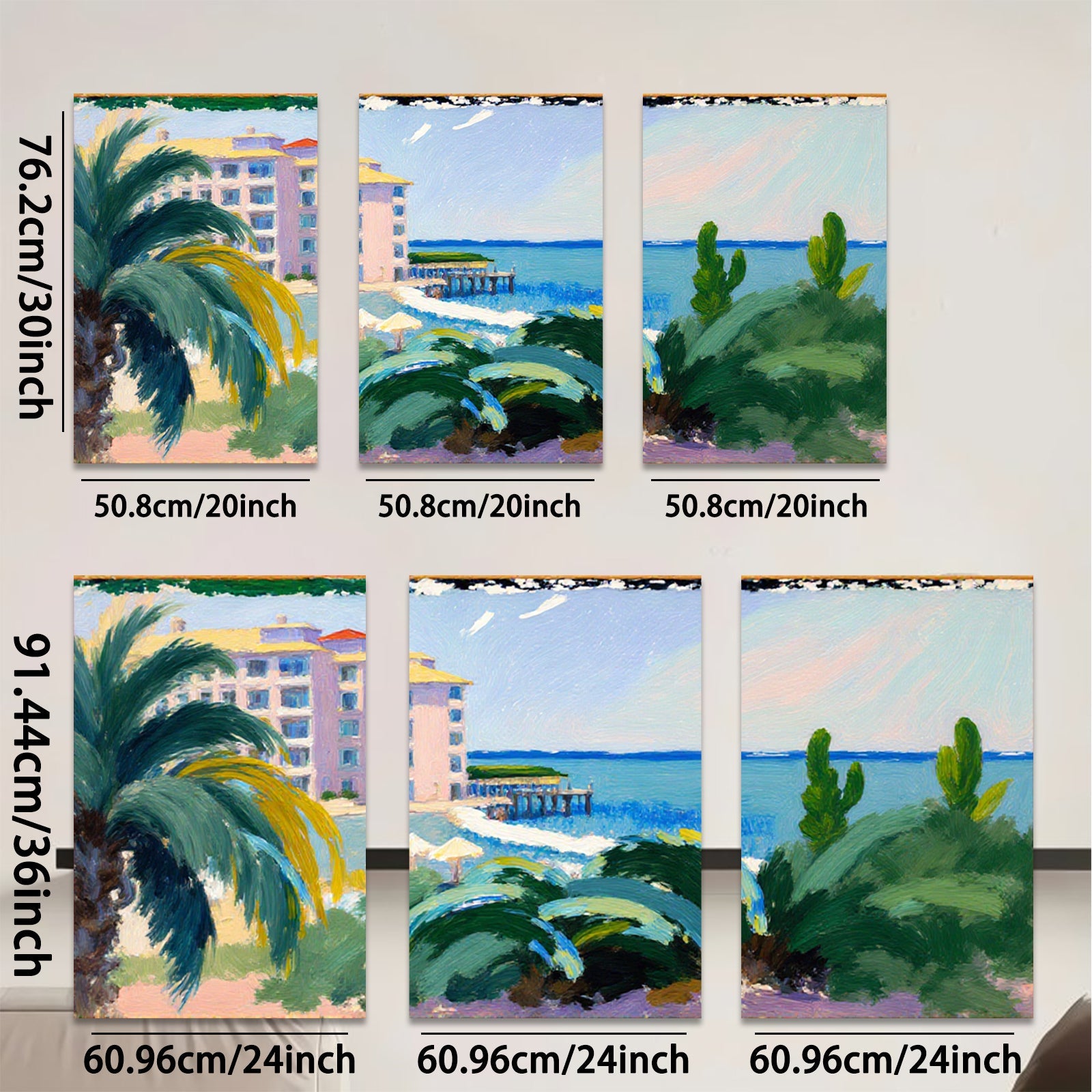 2D flat 1pc Coastal Resort View Palm Trees Beach Ocean Wall Art Living Room Bedroom Decor Modern Farmhouse Style Canvas Prints Chic Home Accent