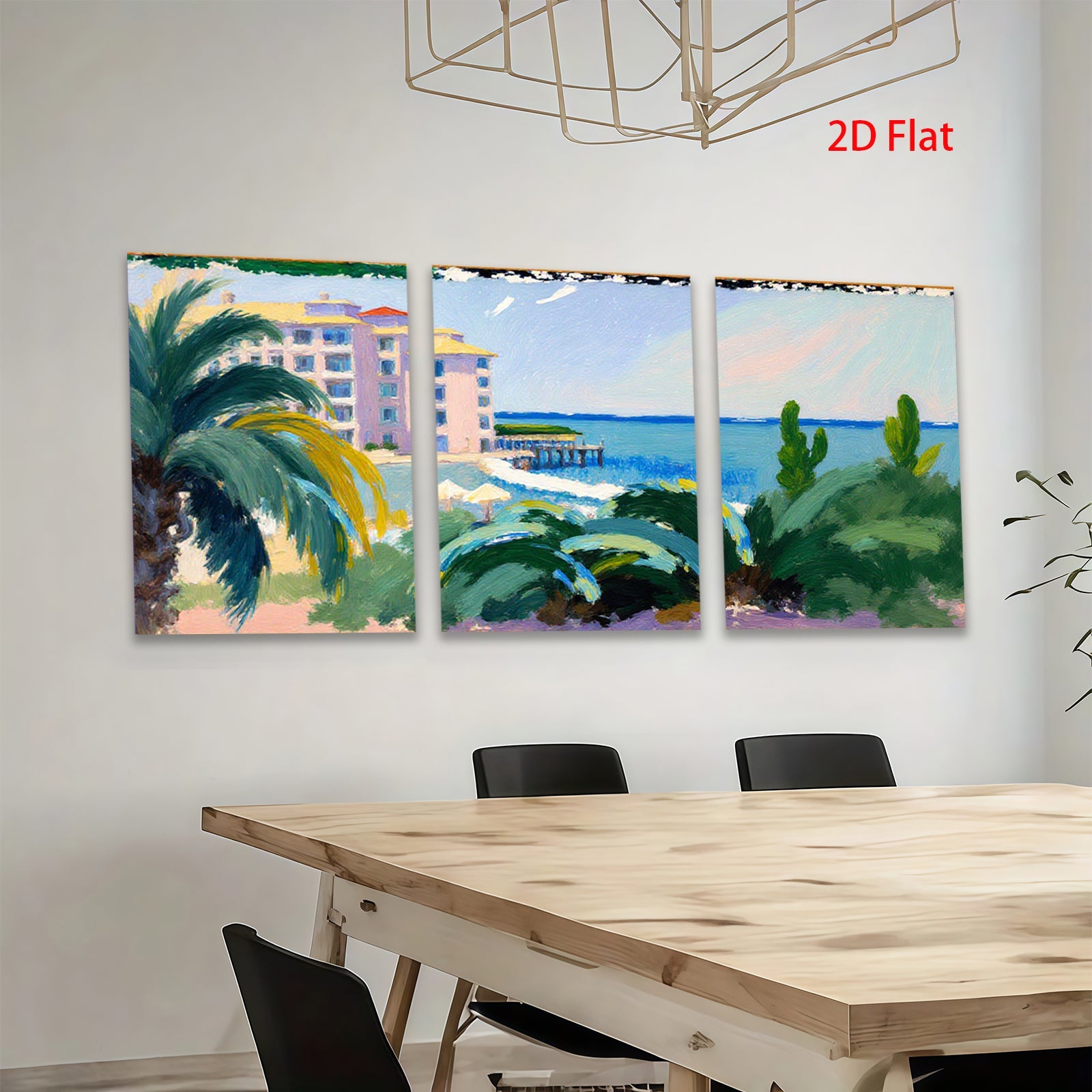 2D flat 1pc Coastal Resort View Palm Trees Beach Ocean Wall Art Living Room Bedroom Decor Modern Farmhouse Style Canvas Prints Chic Home Accent