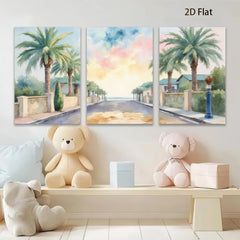 2D flat 1pc Coastal Road Sunshine Palms Vibrant Wall Art Living Room Bedroom Decor Farmhouse Style Gallery Wrapped Canvas Prints Modern Home Decorations