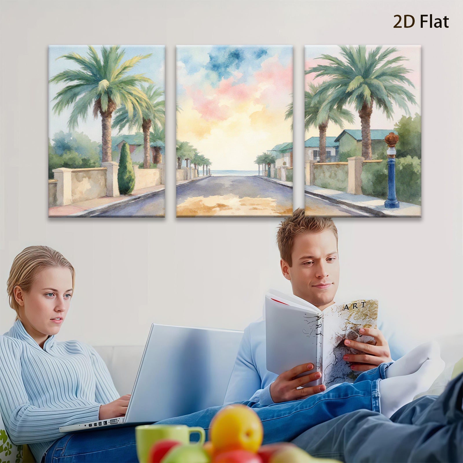 2D flat 1pc Coastal Road Sunshine Palms Vibrant Wall Art Living Room Bedroom Decor Farmhouse Style Gallery Wrapped Canvas Prints Modern Home Decorations