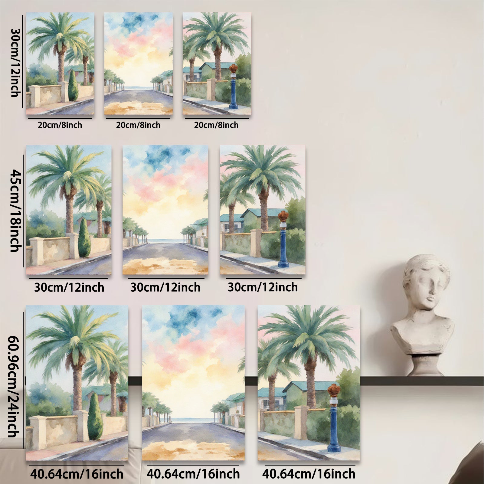 2D flat 1pc Coastal Road Sunshine Palms Vibrant Wall Art Living Room Bedroom Decor Farmhouse Style Gallery Wrapped Canvas Prints Modern Home Decorations