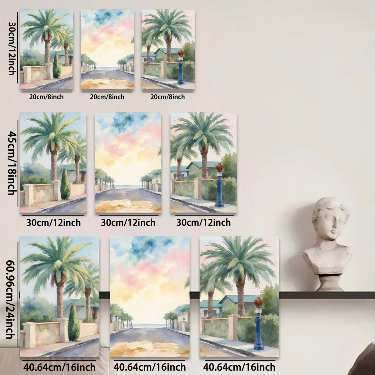 2D flat 1pc Coastal Road Sunshine Palms Vibrant Wall Art Living Room Bedroom Decor Farmhouse Style Gallery Wrapped Canvas Prints Modern Home Decorations