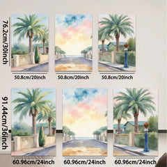 2D flat 1pc Coastal Road Sunshine Palms Vibrant Wall Art Living Room Bedroom Decor Farmhouse Style Gallery Wrapped Canvas Prints Modern Home Decorations