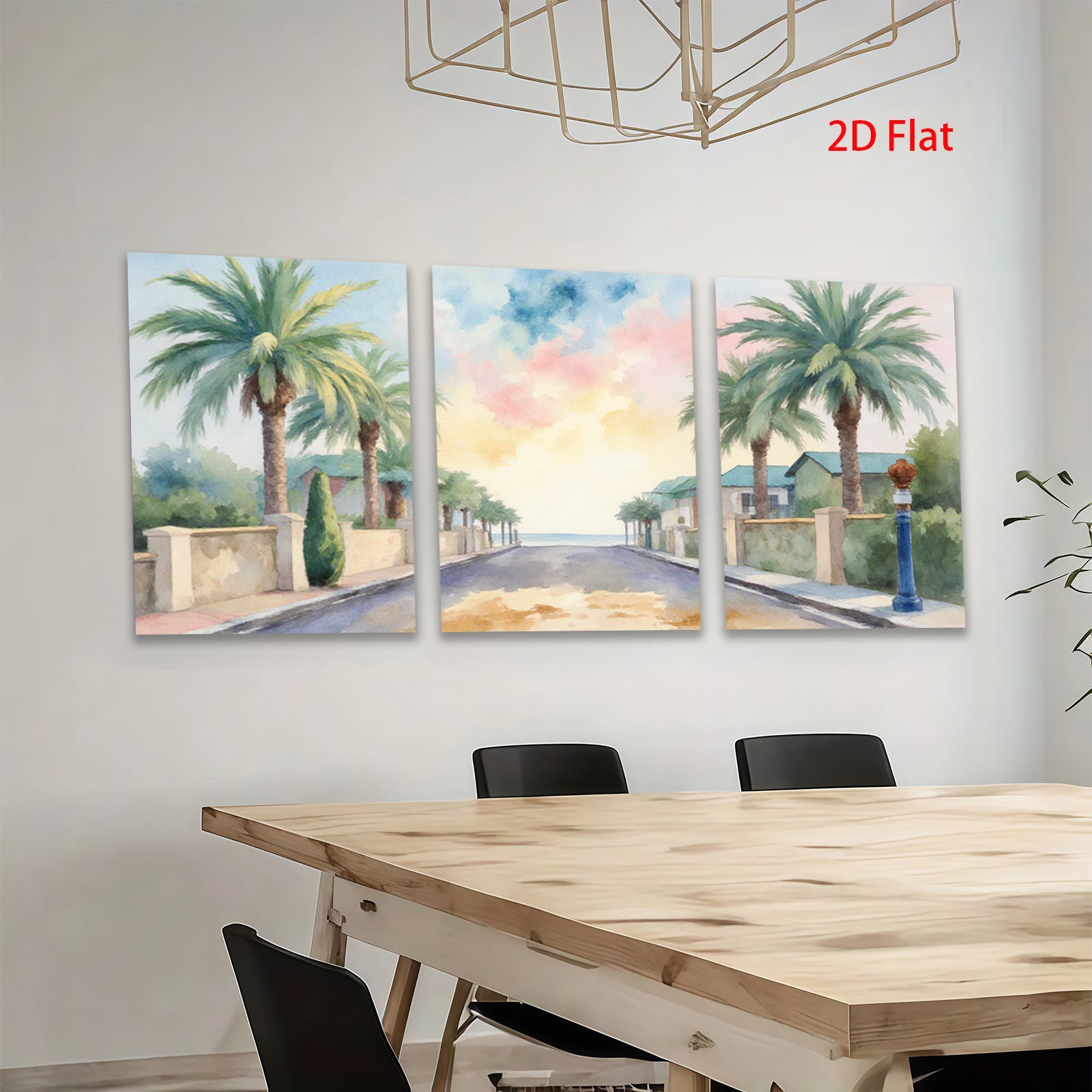 2D flat 1pc Coastal Road Sunshine Palms Vibrant Wall Art Living Room Bedroom Decor Farmhouse Style Gallery Wrapped Canvas Prints Modern Home Decorations