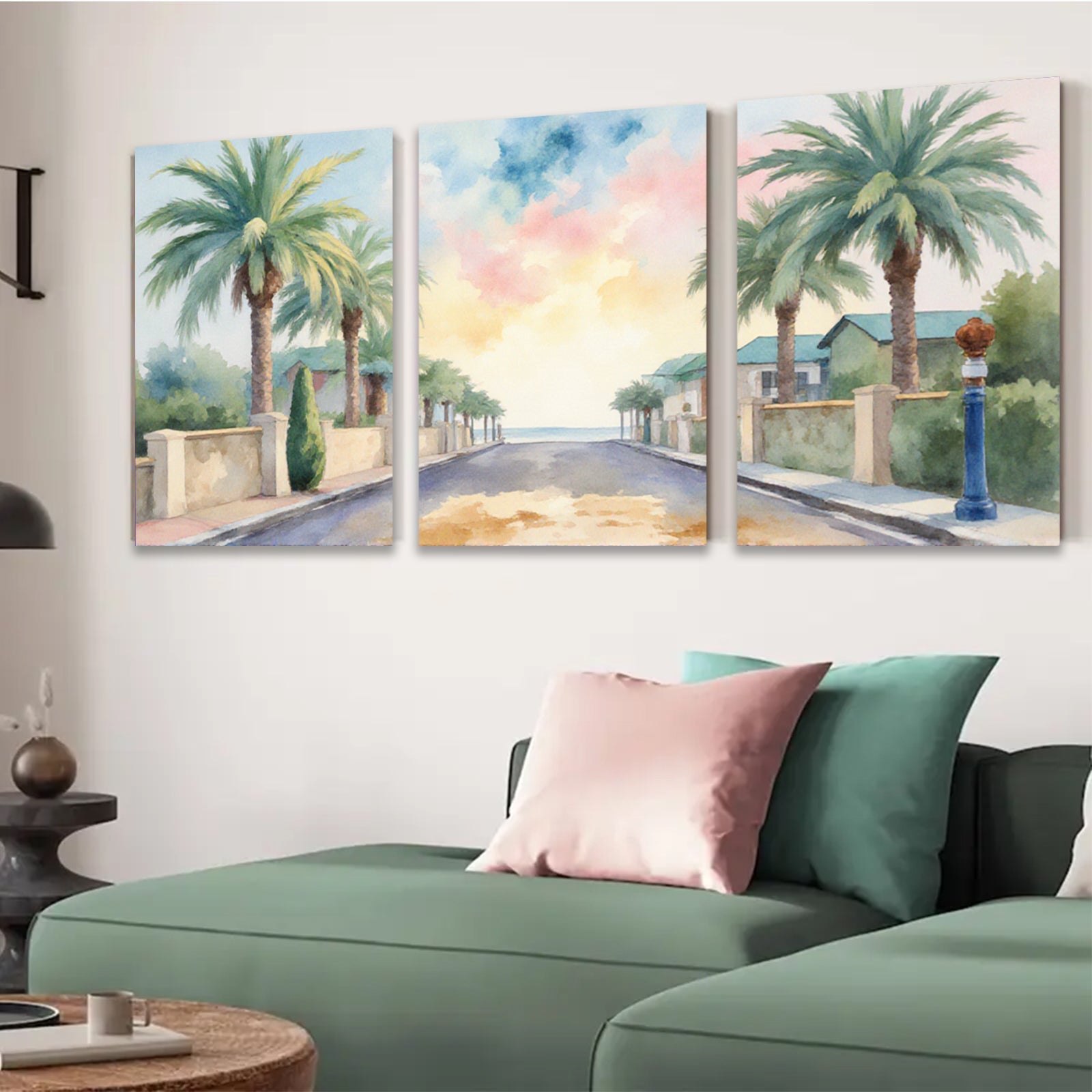 2D flat 1pc Coastal Road Sunshine Palms Vibrant Wall Art Living Room Bedroom Decor Farmhouse Style Gallery Wrapped Canvas Prints Modern Home Decorations