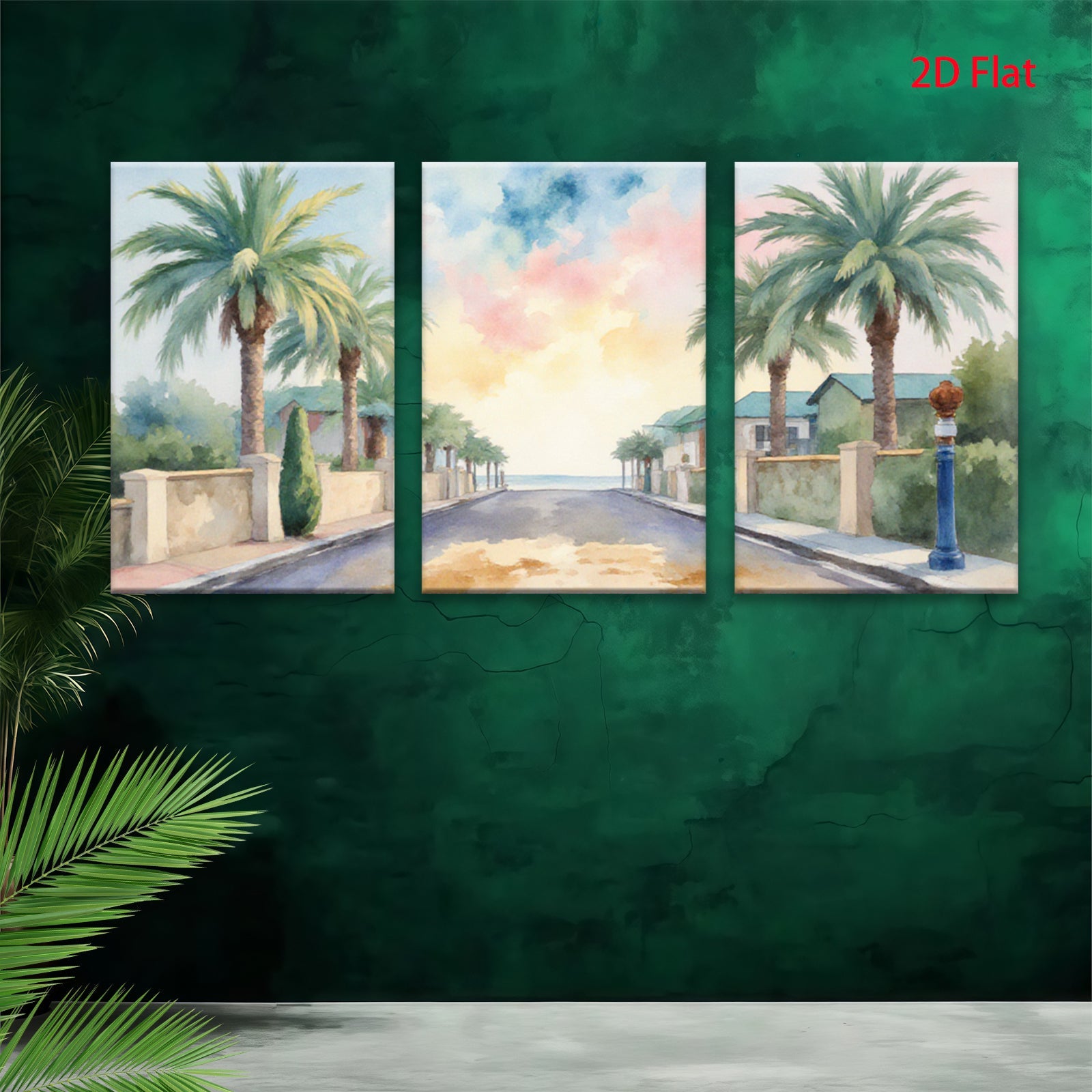 2D flat 1pc Coastal Road Sunshine Palms Vibrant Wall Art Living Room Bedroom Decor Farmhouse Style Gallery Wrapped Canvas Prints Modern Home Decorations