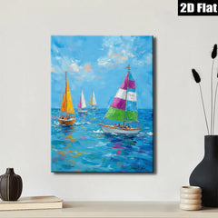 2D flat 1pc Coastal Sailboat Race Ocean View Wall Art Decor for Living Room Bedroom Home Office Modern Farmhouse Style