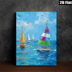 2D flat 1pc Coastal Sailboat Race Ocean View Wall Art Decor for Living Room Bedroom Home Office Modern Farmhouse Style