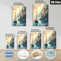 2D flat 1pc Coastal Sailing Village Landscape Wall Art Decor for Living Room Bedroom Home Office Modern Farmhouse Gallery Wrapped Canvas Prints