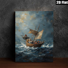2D flat 1pc Coastal Scene Historic Vessels Sailing Dramatic Ocean Waves Wall Art Decor Living Room Bedroom Gallery Wrapped Canvas Print Modern Farmhouse Style