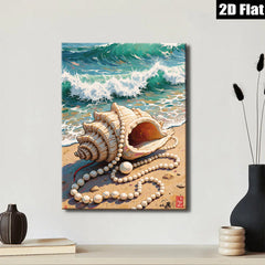 2D flat 1pc Coastal Seashell Pearl Strand Beach Wall Art Living Room Bedroom Decor Farmhouse Style Gallery Wrapped Canvas Prints for Home Office Modern Aesthetic
