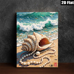 2D flat 1pc Coastal Seashell Pearl Strand Beach Wall Art Living Room Bedroom Decor Farmhouse Style Gallery Wrapped Canvas Prints for Home Office Modern Aesthetic