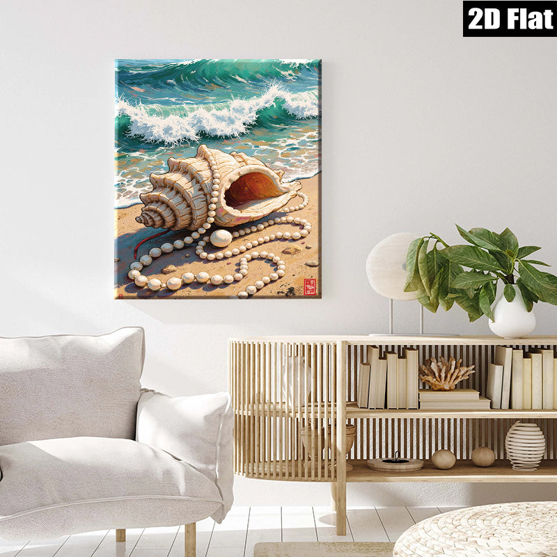 2D flat 1pc Coastal Seashell Pearl Strand Beach Wall Art Living Room Bedroom Decor Farmhouse Style Gallery Wrapped Canvas Prints for Home Office Modern Aesthetic
