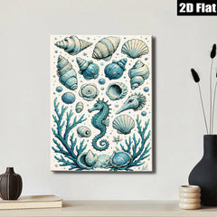 2D flat 1pc Coastal Seashells Seahorse Ocean Life Wall Art Decor Living Room Bedroom Modern Farmhouse Canvas Prints