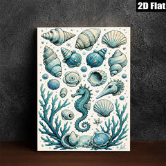 2D flat 1pc Coastal Seashells Seahorse Ocean Life Wall Art Decor Living Room Bedroom Modern Farmhouse Canvas Prints