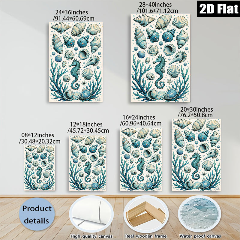 2D flat 1pc Coastal Seashells Seahorse Ocean Life Wall Art Decor Living Room Bedroom Modern Farmhouse Canvas Prints