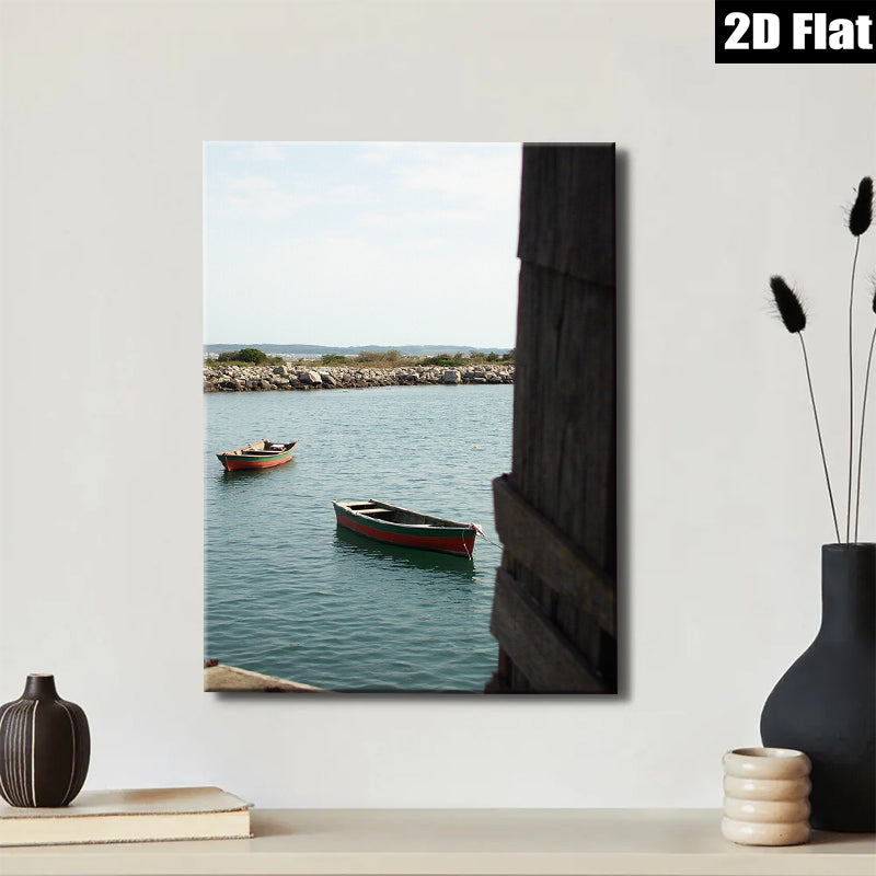 2D flat 1pc Coastal Serenity Boats Harbor View Wall Art for Living Room Bedroom Modern Farmhouse Decor Gallery Wrapped Canvas Prints Ready to Hang