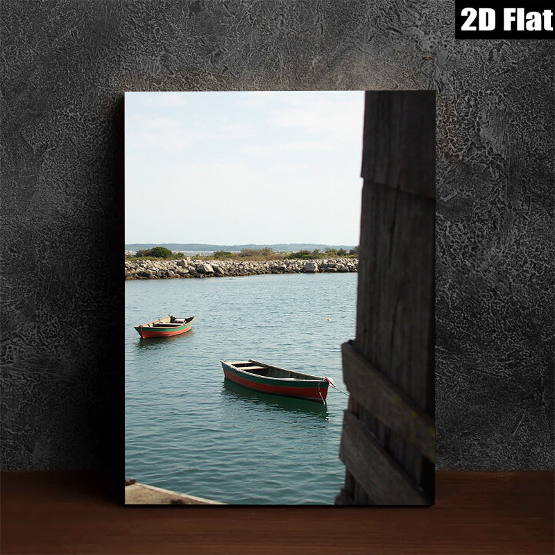 2D flat 1pc Coastal Serenity Boats Harbor View Wall Art for Living Room Bedroom Modern Farmhouse Decor Gallery Wrapped Canvas Prints Ready to Hang