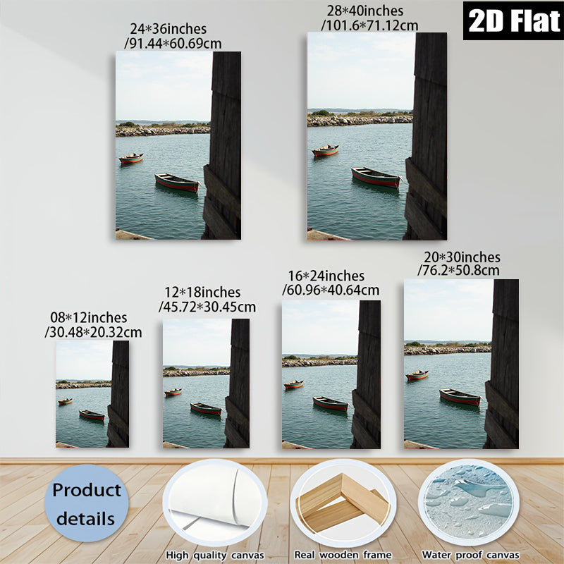 2D flat 1pc Coastal Serenity Boats Harbor View Wall Art for Living Room Bedroom Modern Farmhouse Decor Gallery Wrapped Canvas Prints Ready to Hang