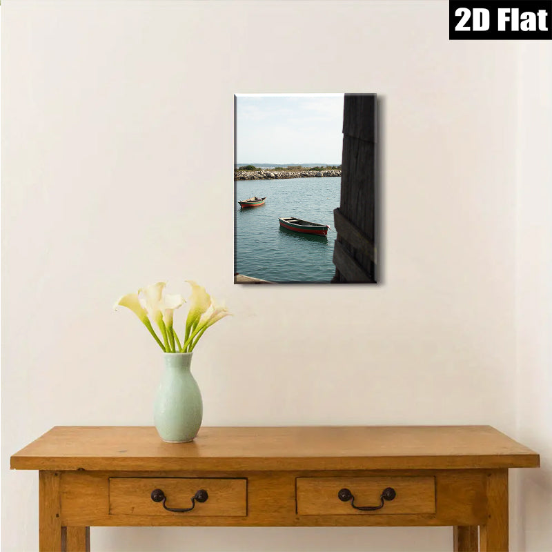 2D flat 1pc Coastal Serenity Boats Harbor View Wall Art for Living Room Bedroom Modern Farmhouse Decor Gallery Wrapped Canvas Prints Ready to Hang