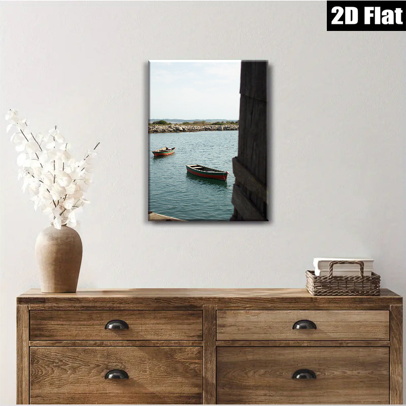 2D flat 1pc Coastal Serenity Boats Harbor View Wall Art for Living Room Bedroom Modern Farmhouse Decor Gallery Wrapped Canvas Prints Ready to Hang