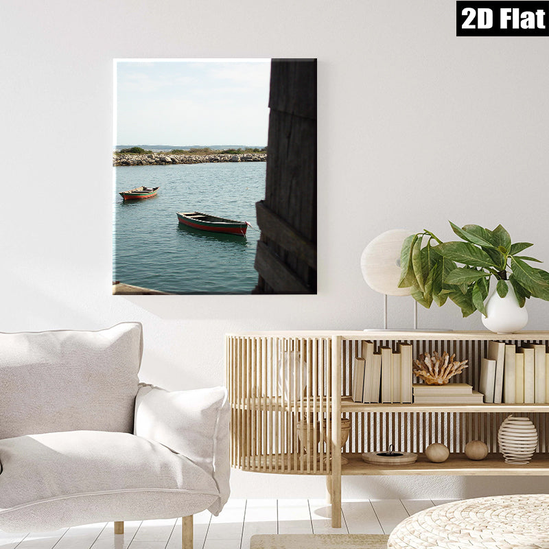 2D flat 1pc Coastal Serenity Boats Harbor View Wall Art for Living Room Bedroom Modern Farmhouse Decor Gallery Wrapped Canvas Prints Ready to Hang